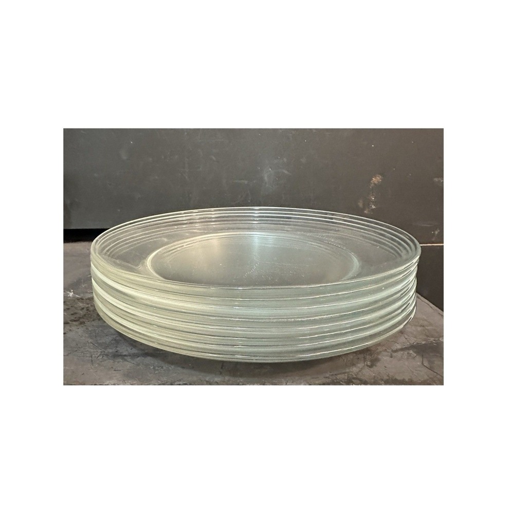 Lot of 8 Clear Glass 8" Arcoroc France Rimmed Plates -